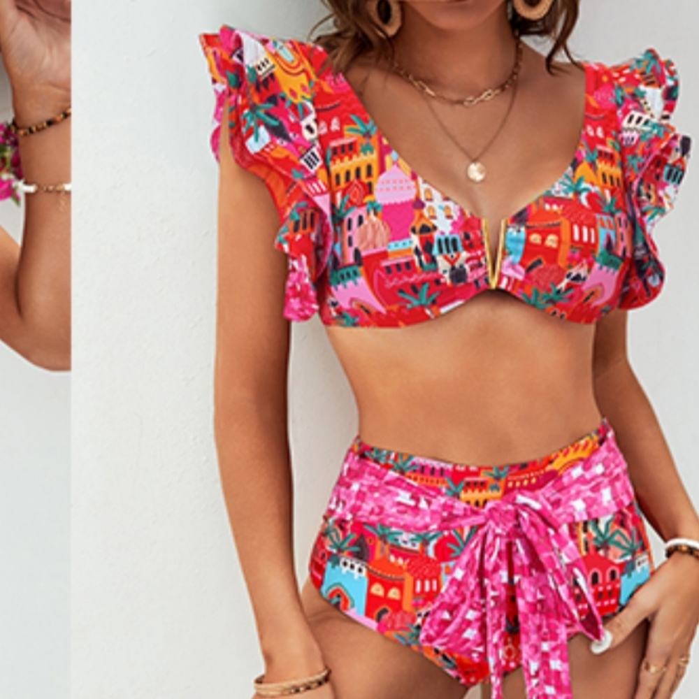 Colorful Ruffle Bikini Set - Picture 2 of 6